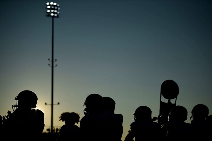 The sun sets over the Fulton sideline during a game between Austin-East and Fulton in Knoxville, Tenn. on Friday, Aug. 20, 2021.
Kns Austin East Fulton Football